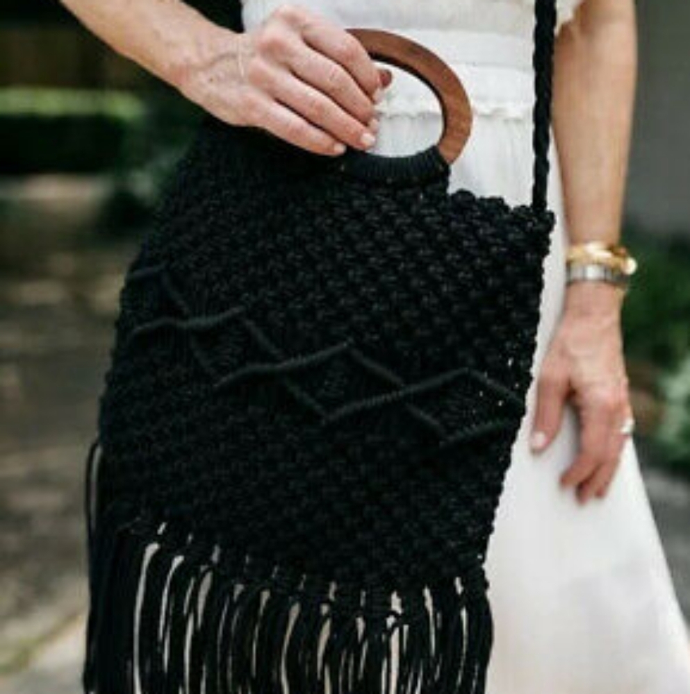 Danielle Nicole Black Fringe Bag - image 1